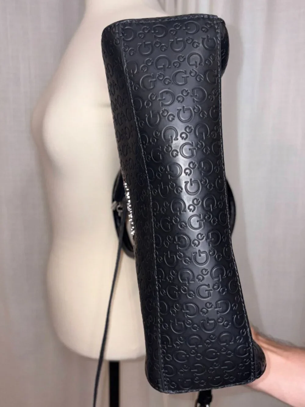 Guess Los Angeles Black Logo-Embossed Satchel